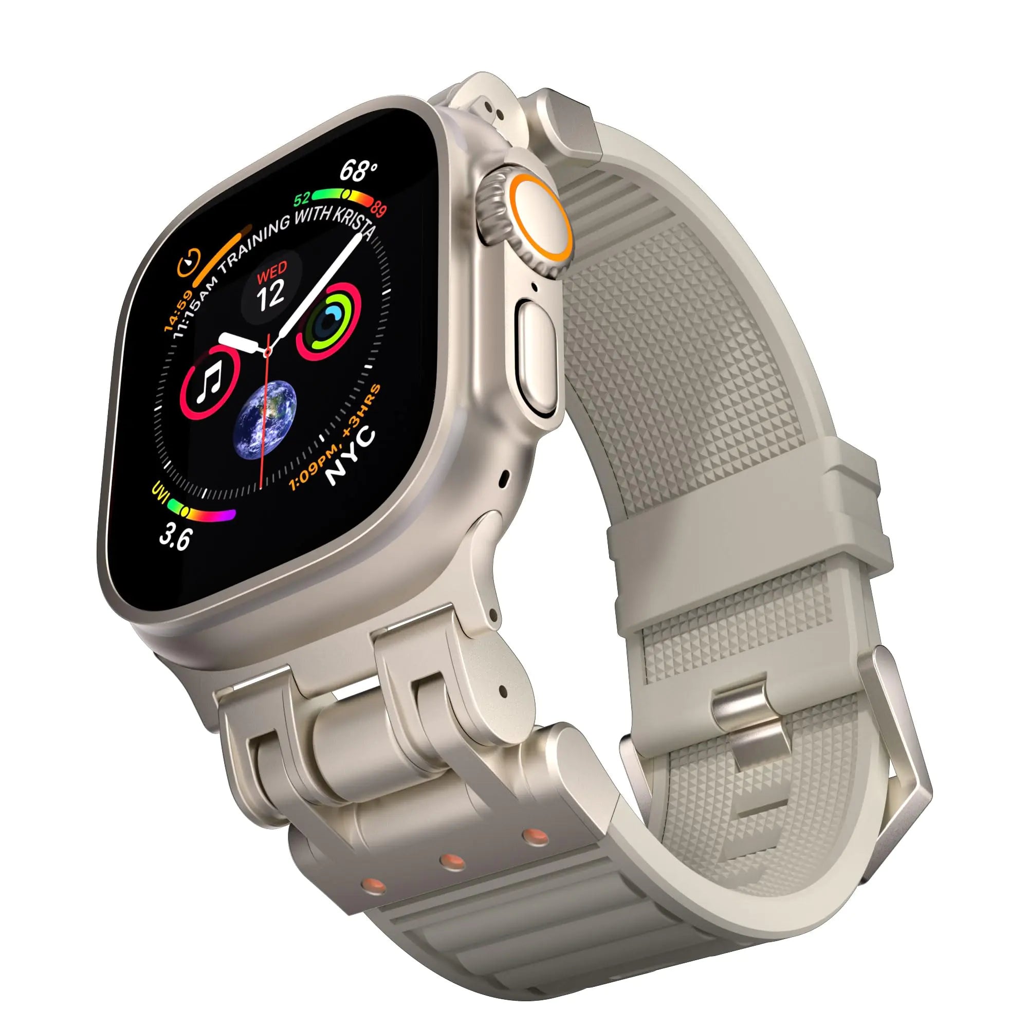 Laxarmer 26mm Wide Rugged Titanium Color Metal Connectors Band Designed For iWatch Apple Watch Ultra2/Ultra 49mm Silicone Correa Para For Men-Srarlight