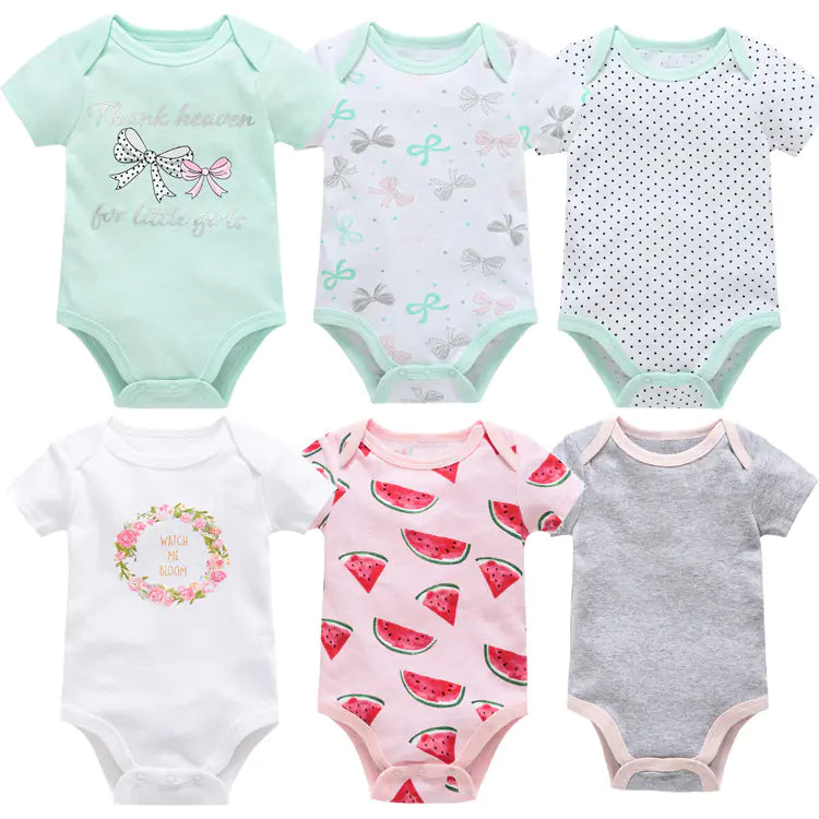 Baby Onesie Set, 6 Pieces Short Sleeve Outfit
