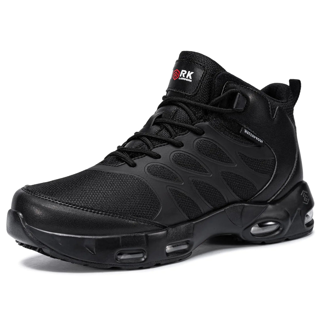 LARNMERN Men Non Slip Boots Restaurant Service Breathable Mesh Waterproof Outdoor Shoes Slip Resistant Work Ankle Boot Chef Zapatos Trabajo Casual Hiking Sneakers (Black9.5)