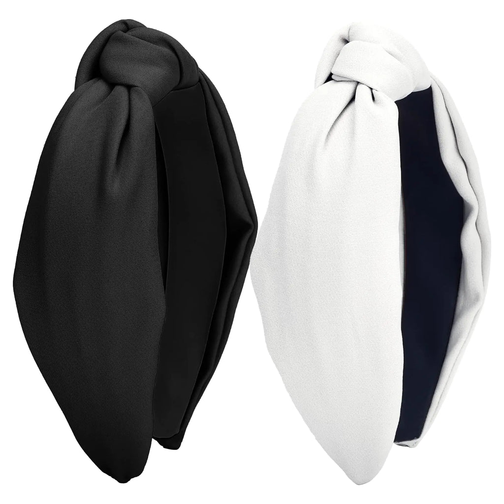 Wecoe 2 Pack Knotted Headbands - Wide Black and White Hair Bands Non-Slip Fashion Cloth Hair Accessories for Women Girls Diademas Coreanas Para Mujer Gifts