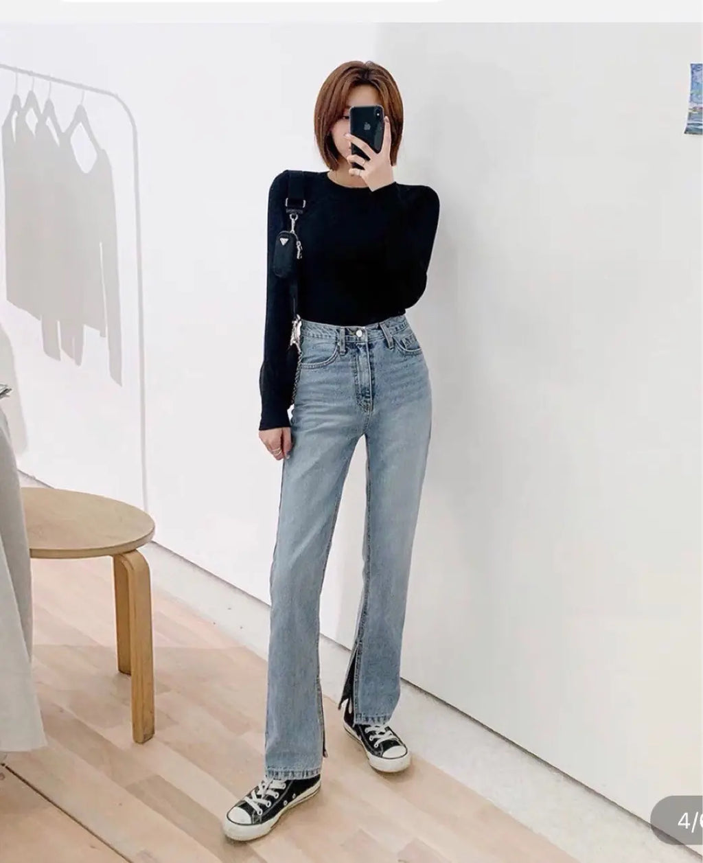 Spring Essential High-Rise Jeans with Side Slit