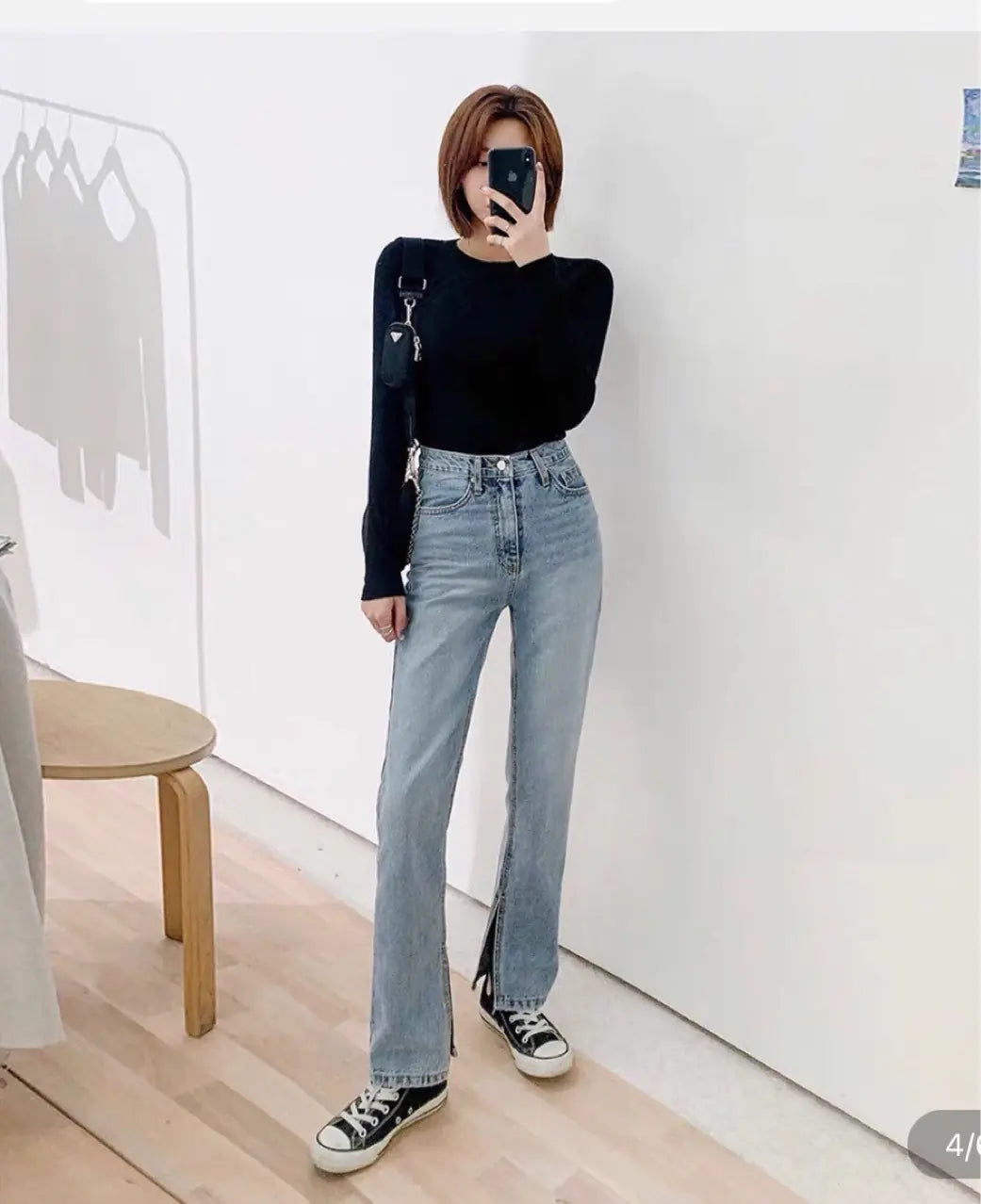 Spring Essential High-Rise Jeans with Side Slit