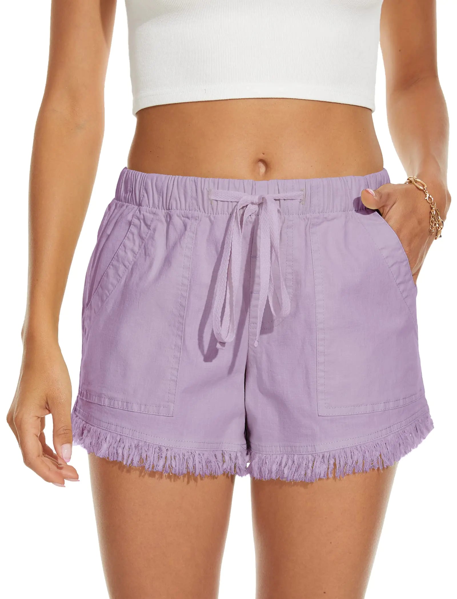 SESERAGI Ladies Shorts with Pockets Stretch Purple Kawaii para Mujer Mid Rise Modern Fashion Colored Flowy Teenagers Purple S
