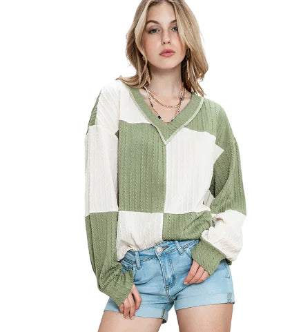 New Women's V-Neck Color Block Knitted Sweater