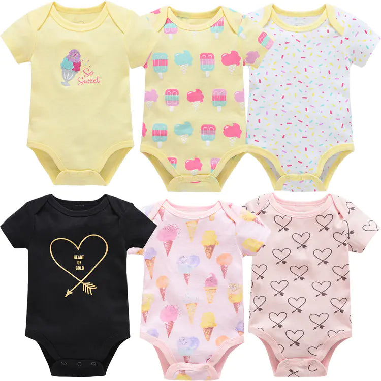 Baby Onesie Set, 6 Pieces Short Sleeve Outfit