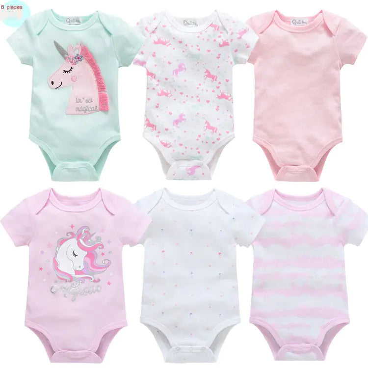 Baby Onesie Set, 6 Pieces Short Sleeve Outfit