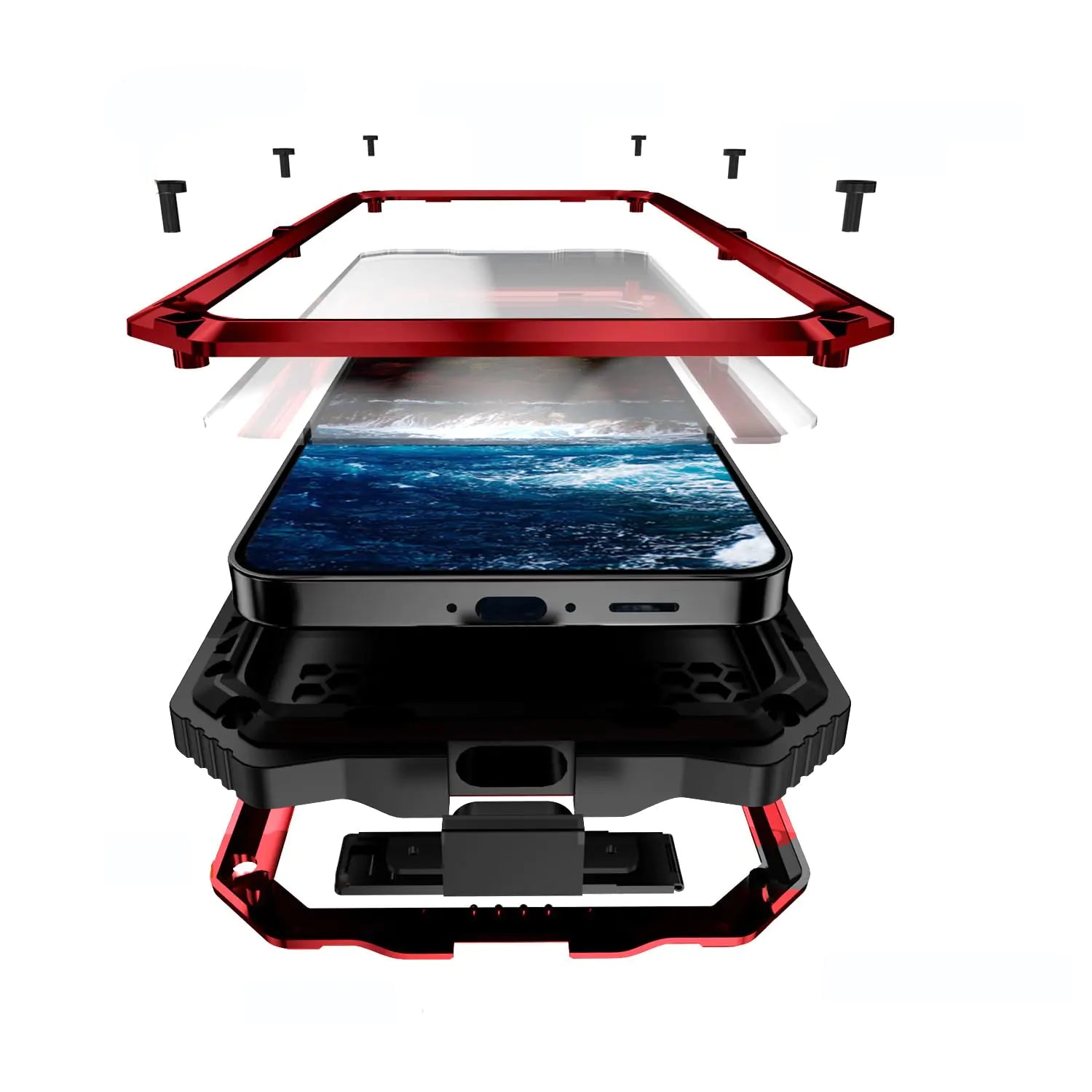 for Google Pixel 9 Pro XL Case Metal Heavy Duty Phone Case para Built-in Screen Protection Full Body Protective Dust Proof Military Grade Rugged 2024 Red