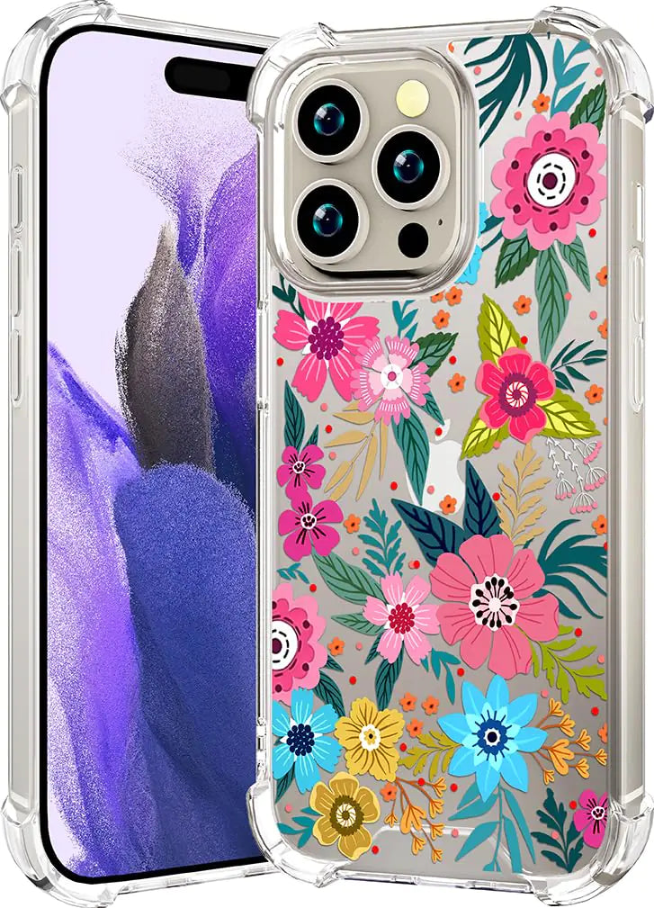 CCFUNCASE Compatible with iPhone 16 Pro Case Clear Cute for Women - Rugged Phone Case Funda Protector Cover Skin para 16 Pro (Colorful Summer Florals Flowers)