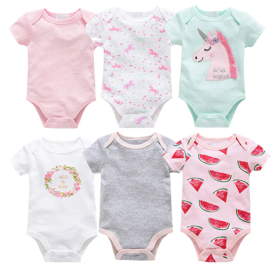 Baby Onesie Set, 6 Pieces Short Sleeve Outfit