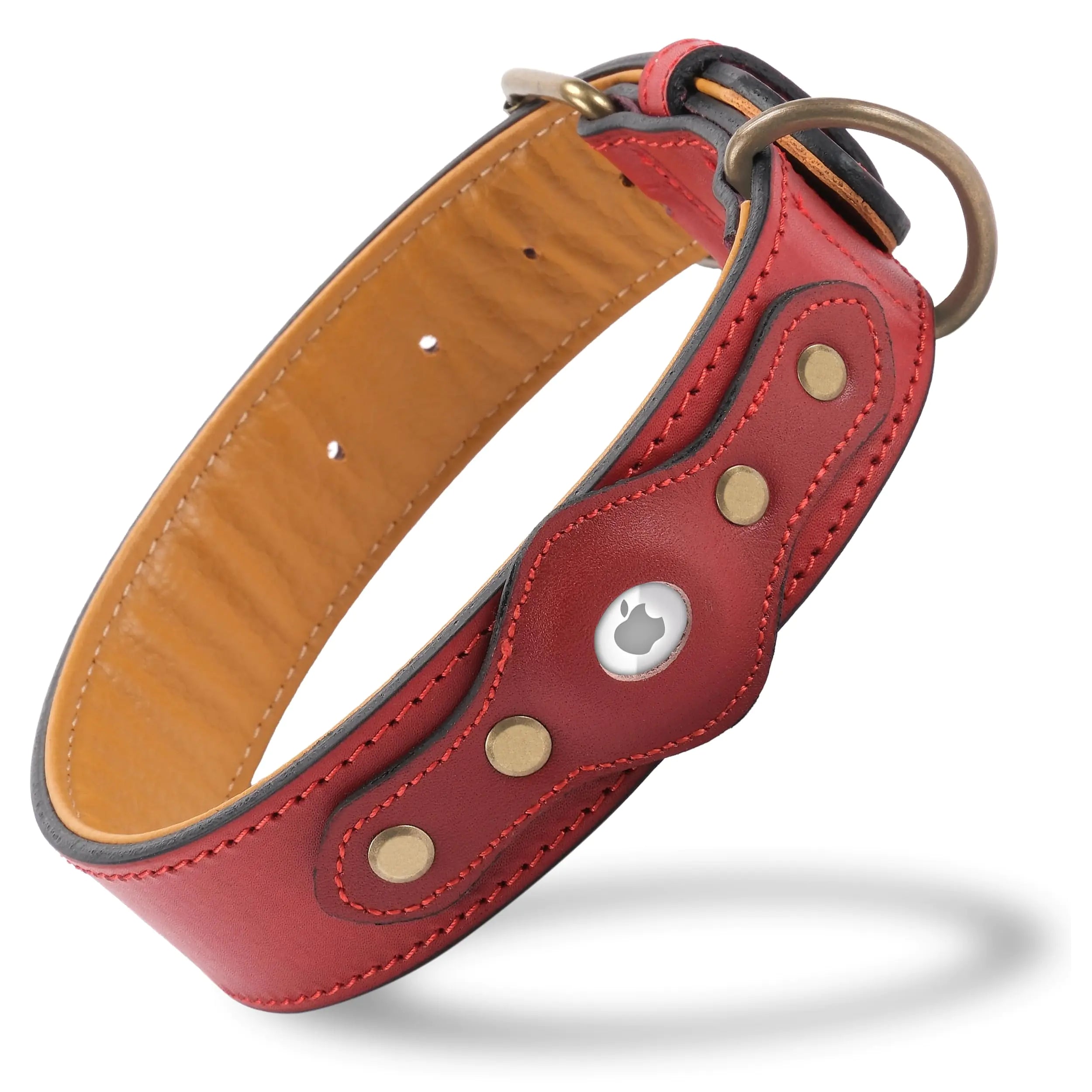Filbert Leather Dog Collar with Airtag Holder Upgraded Secure Airtag Dog Collar Leather Collar for Large Dogs Waterproof Premium Dog Collar Adjustable Dog Collar Collar para Perros