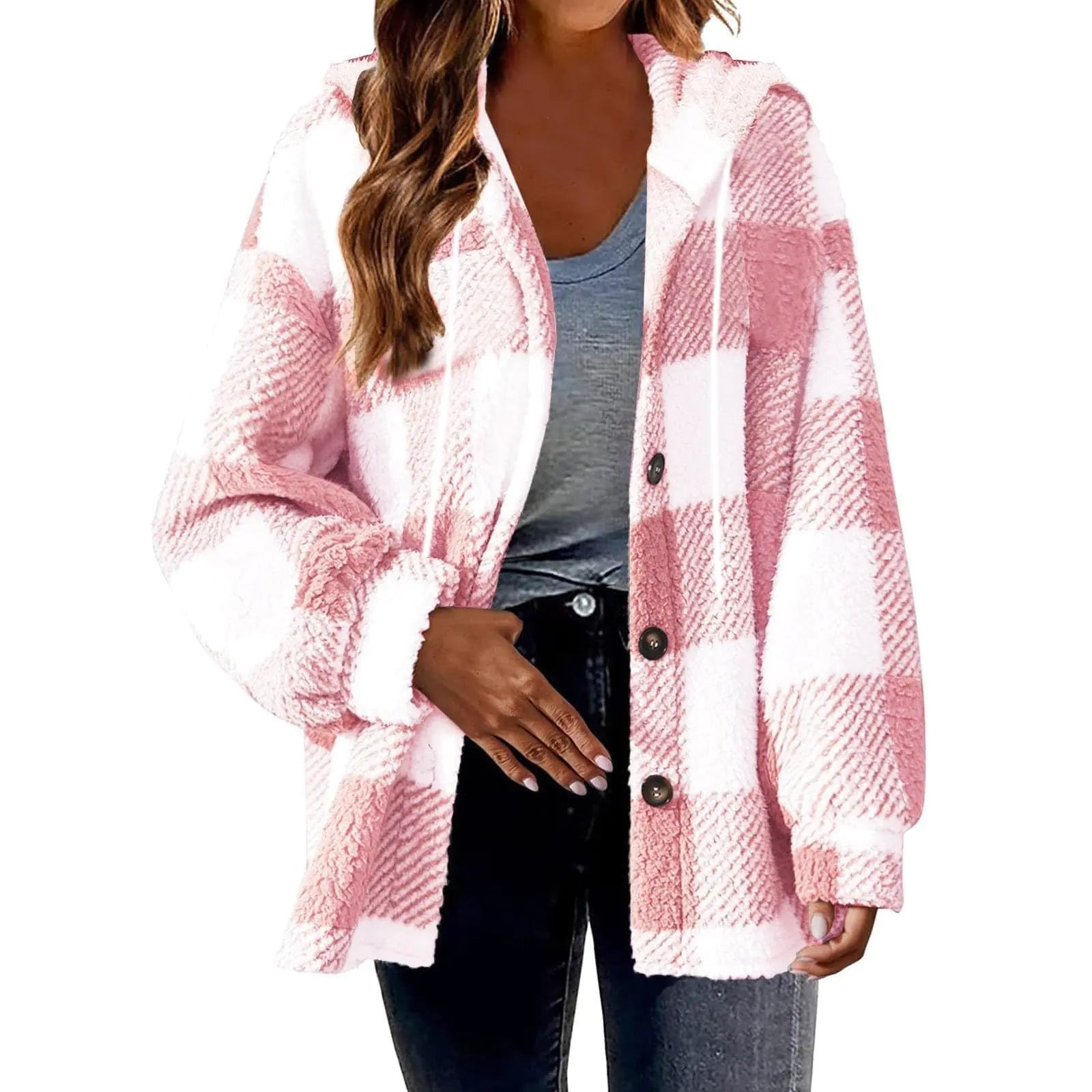 Clearance Womens Clothing Plaid Shacket Women Plus Size with Hood Oversized Button Down Flannel Winter Shirts Chamarras para Mujer Work Corduroy Cute Fall Blouses 5X-Large
