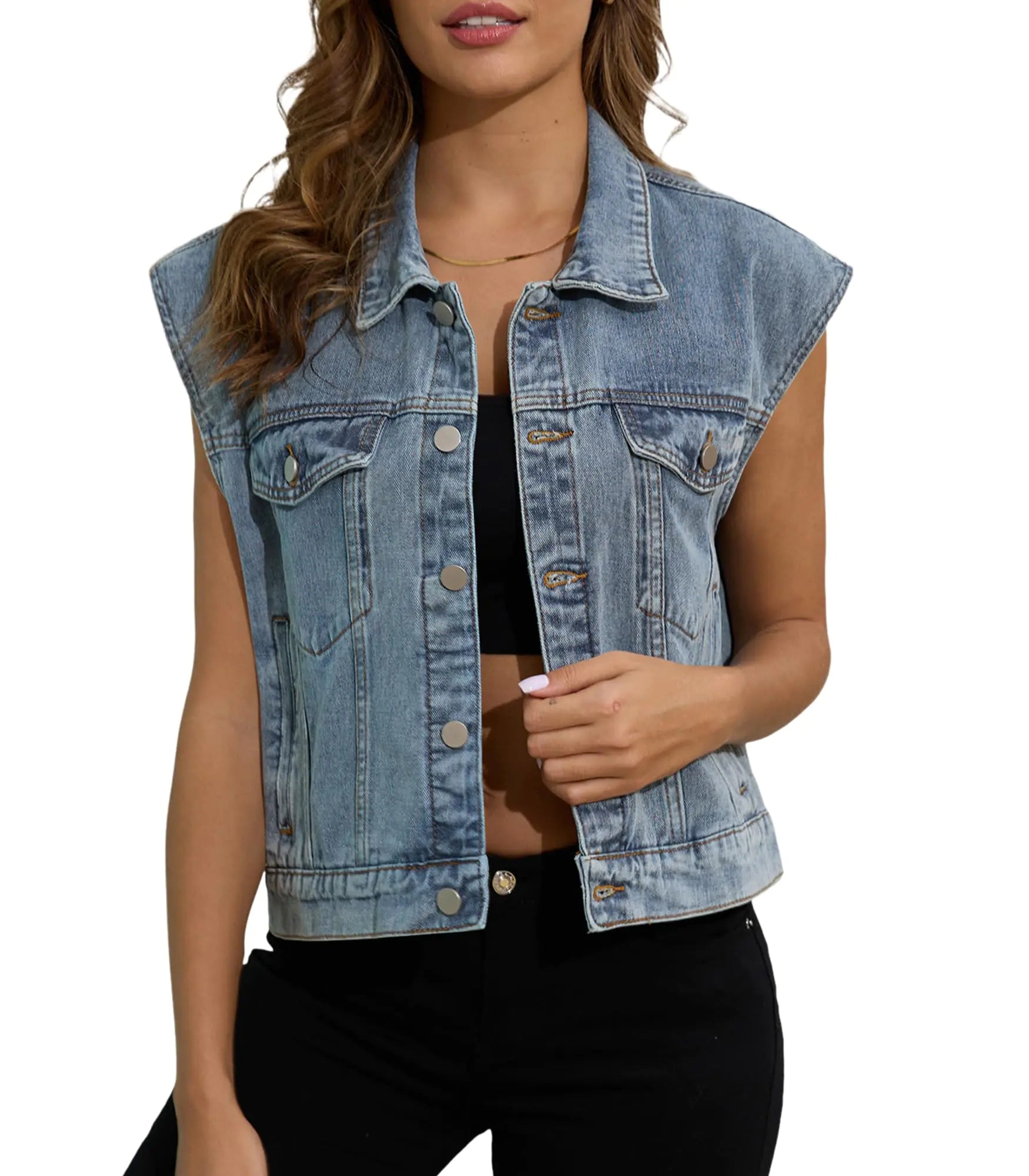 ETOSELL Womens Denim Jean Vest Classic Jean Vest Sleeveless Jackets with Pockets Button Down Jean Waistcoat Gilet