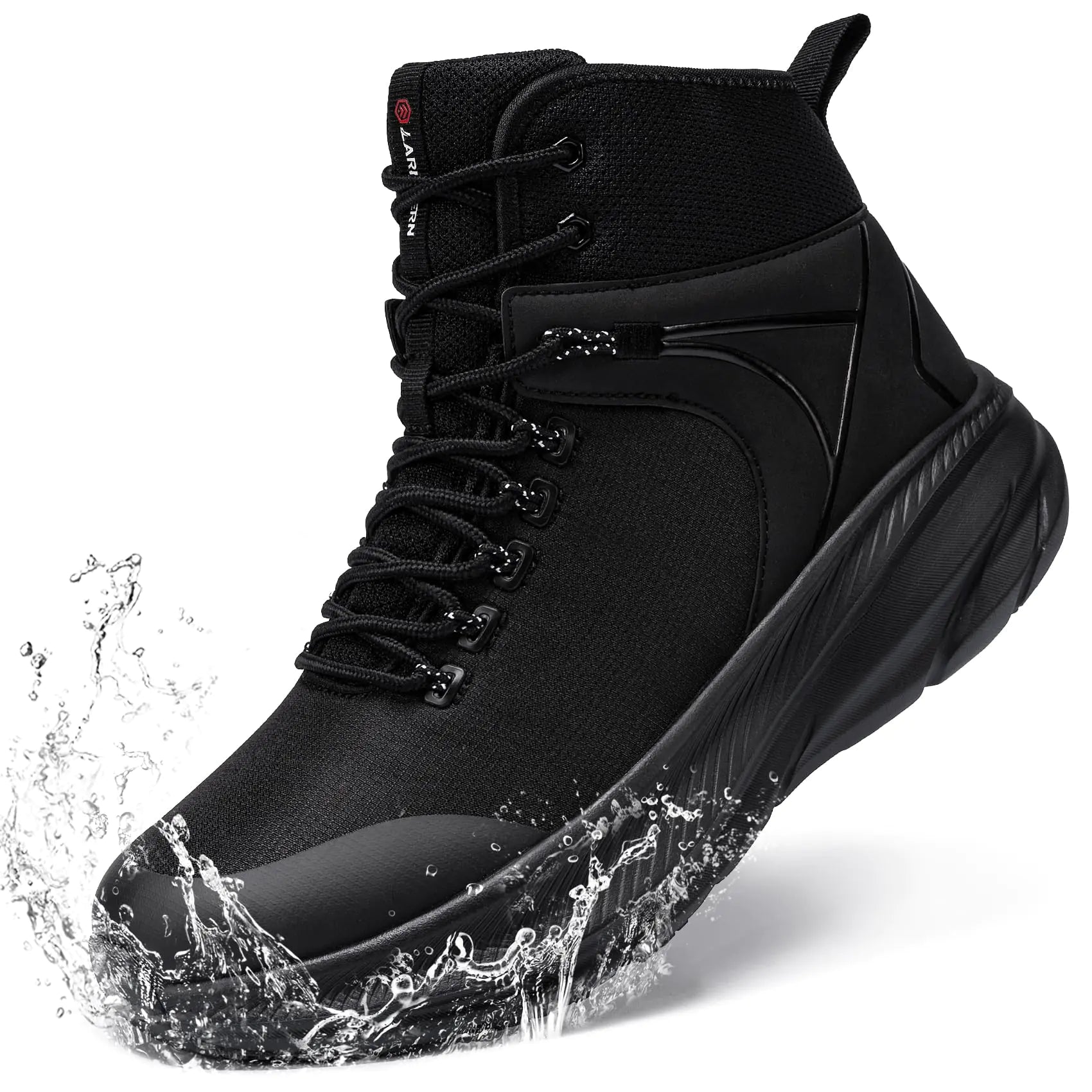 LARNMERN Military Tactical Work Boots Men Waterproof Hiking Boots Slip Resistant 6 Inches Combat Sneakers Motorcycle Shoes Wide Toe Box(11.5 MenBlack)