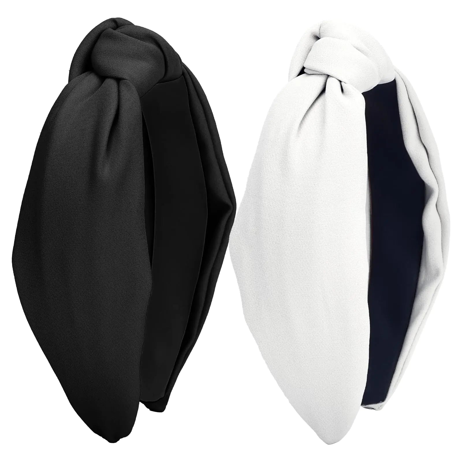 Wecoe 2 Pack Knotted Headbands - Wide Black and White Hair Bands Non-Slip Fashion Cloth Hair Accessories for Women Girls Diademas Coreanas Para Mujer Gifts