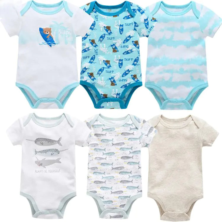 Baby Onesie Set, 6 Pieces Short Sleeve Outfit