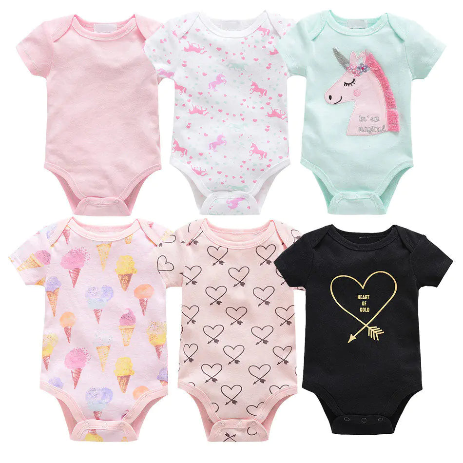 Baby Onesie Set, 6 Pieces Short Sleeve Outfit
