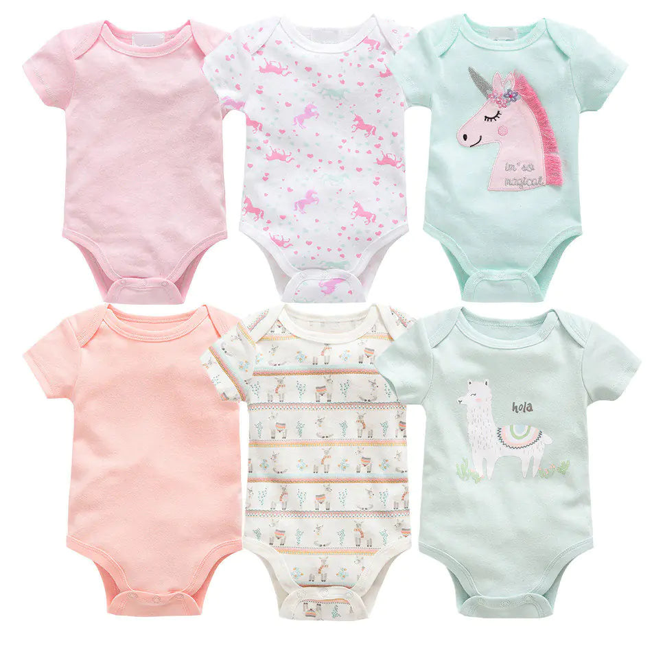 Baby Onesie Set, 6 Pieces Short Sleeve Outfit