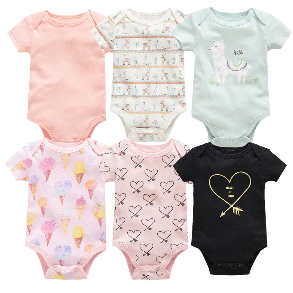 Baby Onesie Set, 6 Pieces Short Sleeve Outfit